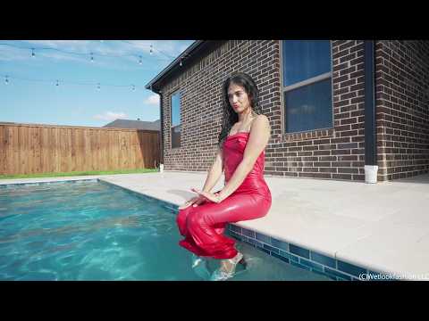 Carla Gets Her Red Satin Dress Shiny and Clingy