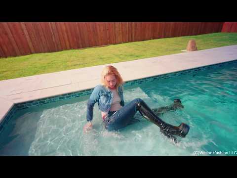 Jessica Goes for a Swim in Jeans and Shiny Boots