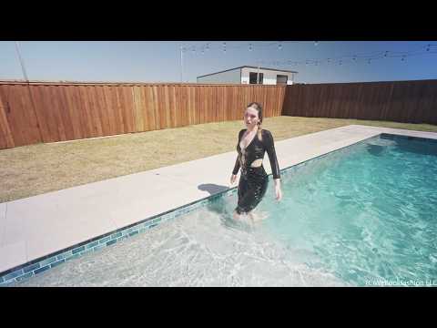 Bella Rose Gets Wet and Shiny in a Black Maxi Dress