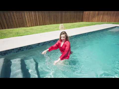 Ella's First Wetlook Experience in a Red Satin Robe