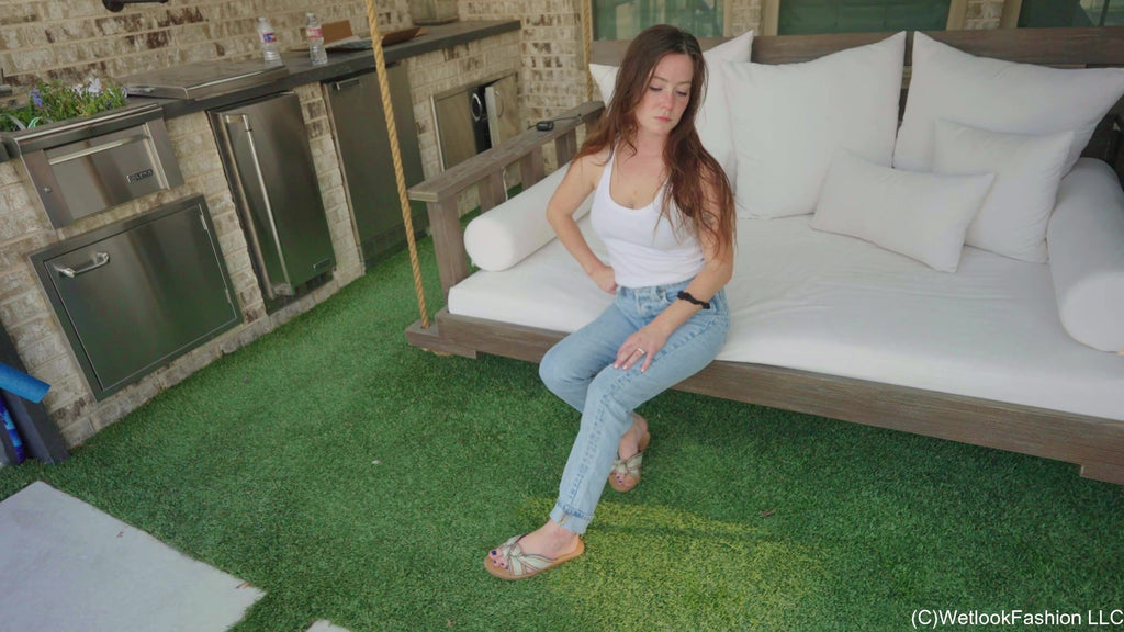 Rey Goes for a Swim in Levi's, White Top and Flip Flops