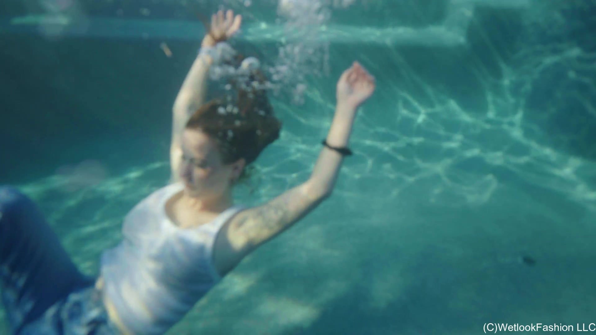 Rey Goes for a Swim in Levi's, White Top and Flip Flops