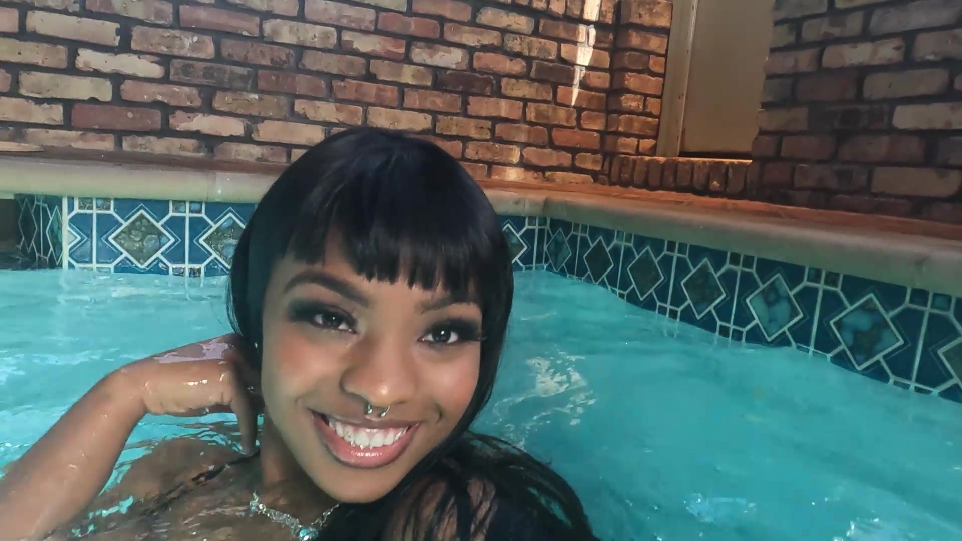 Rose Goes for a Swim in Her Leather Skirt and Top