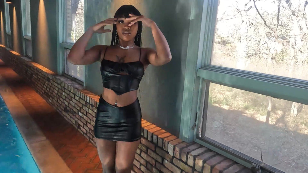 Rose Goes for a Swim in Her Leather Skirt and Top