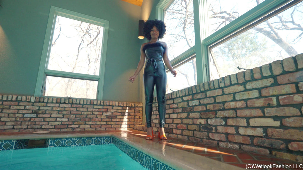 Rose Soaks Her Faux Leather Outfit in the Pool
