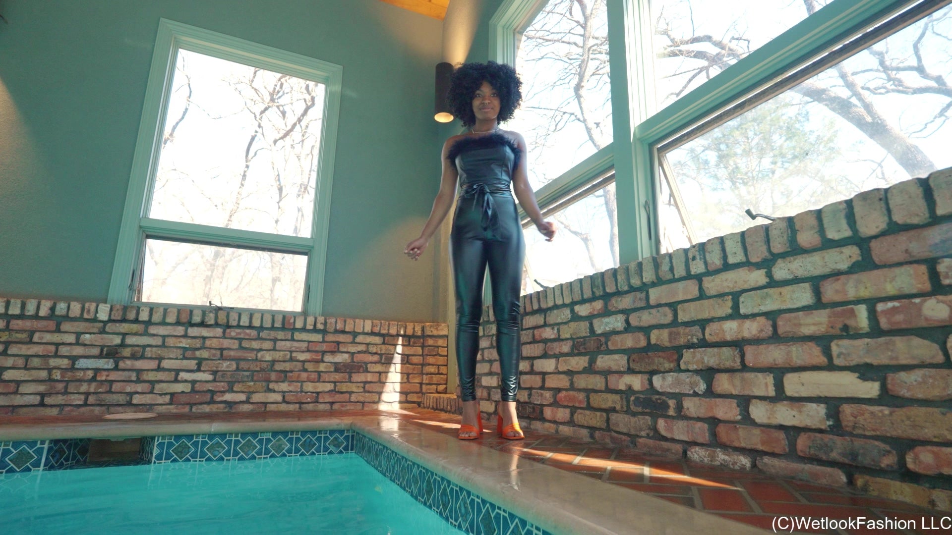 Rose Soaks Her Faux Leather Outfit in the Pool