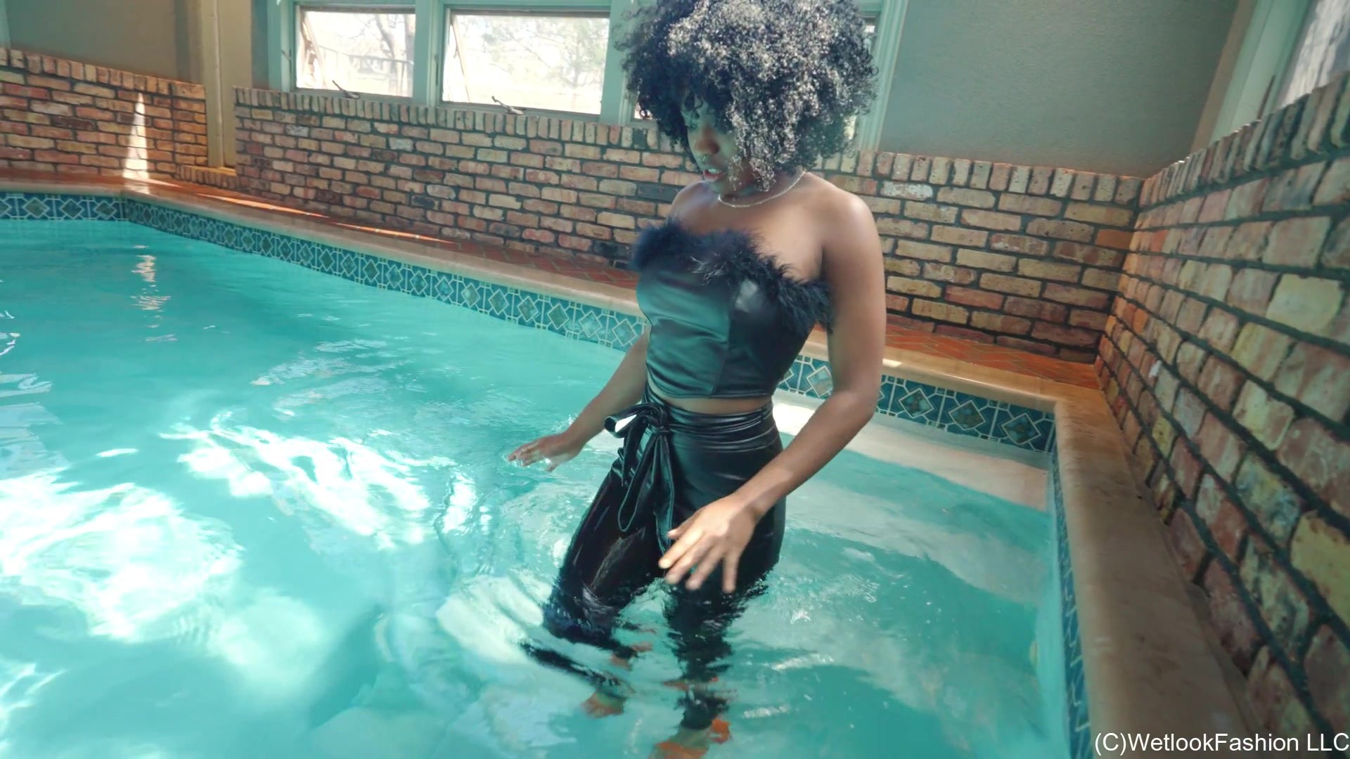 Rose Soaks Her Faux Leather Outfit in the Pool