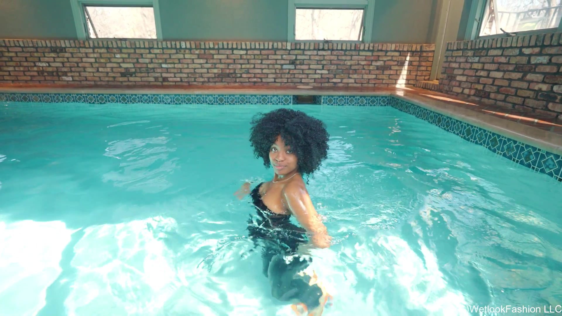Rose Soaks Her Faux Leather Outfit in the Pool