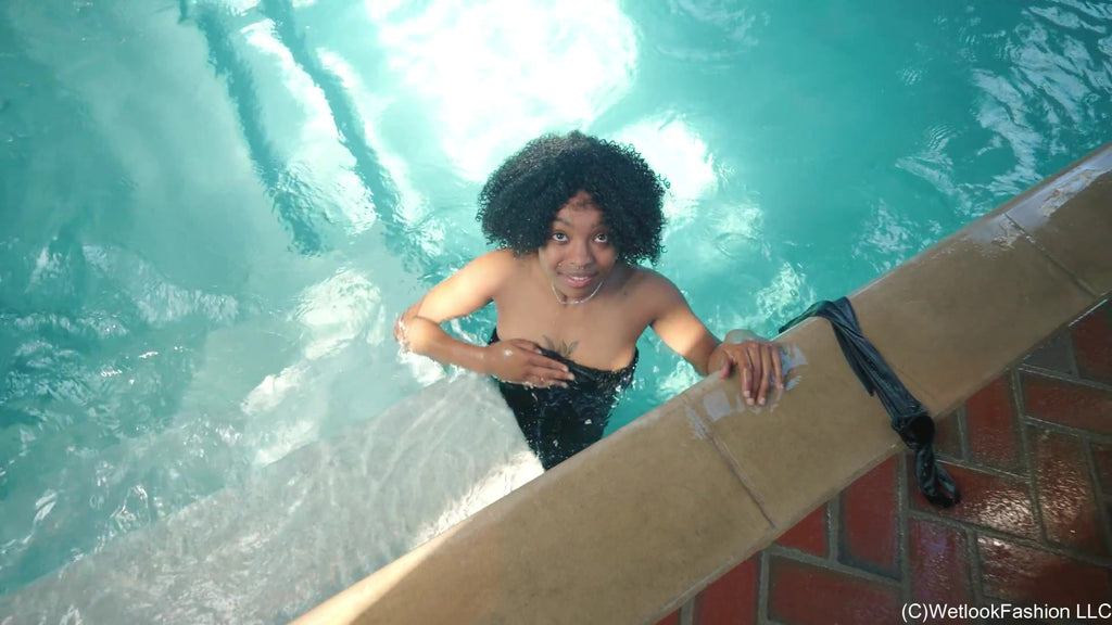 Rose Soaks Her Faux Leather Outfit in the Pool