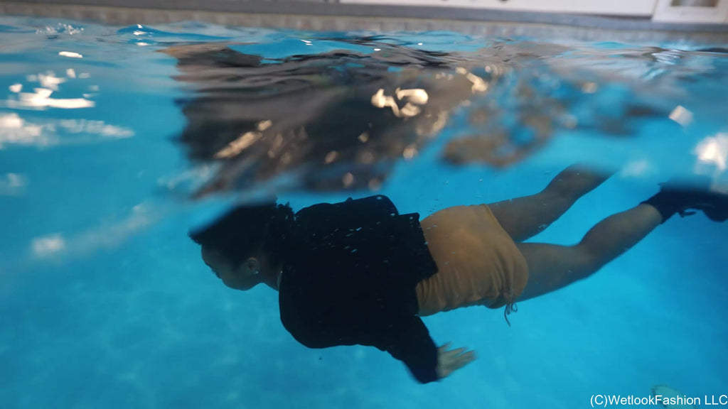 Rose Swimming in a Leather Skirt, Top, Jacket and Boots