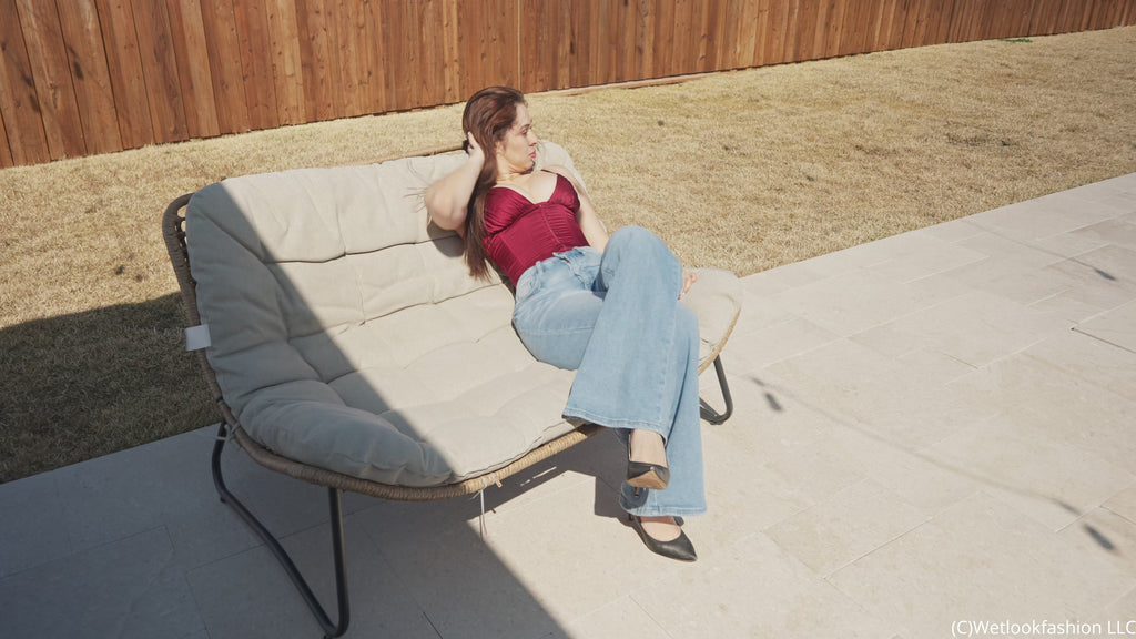 Samantha Dives in the Pool Wearing Jeans and a Red Corset