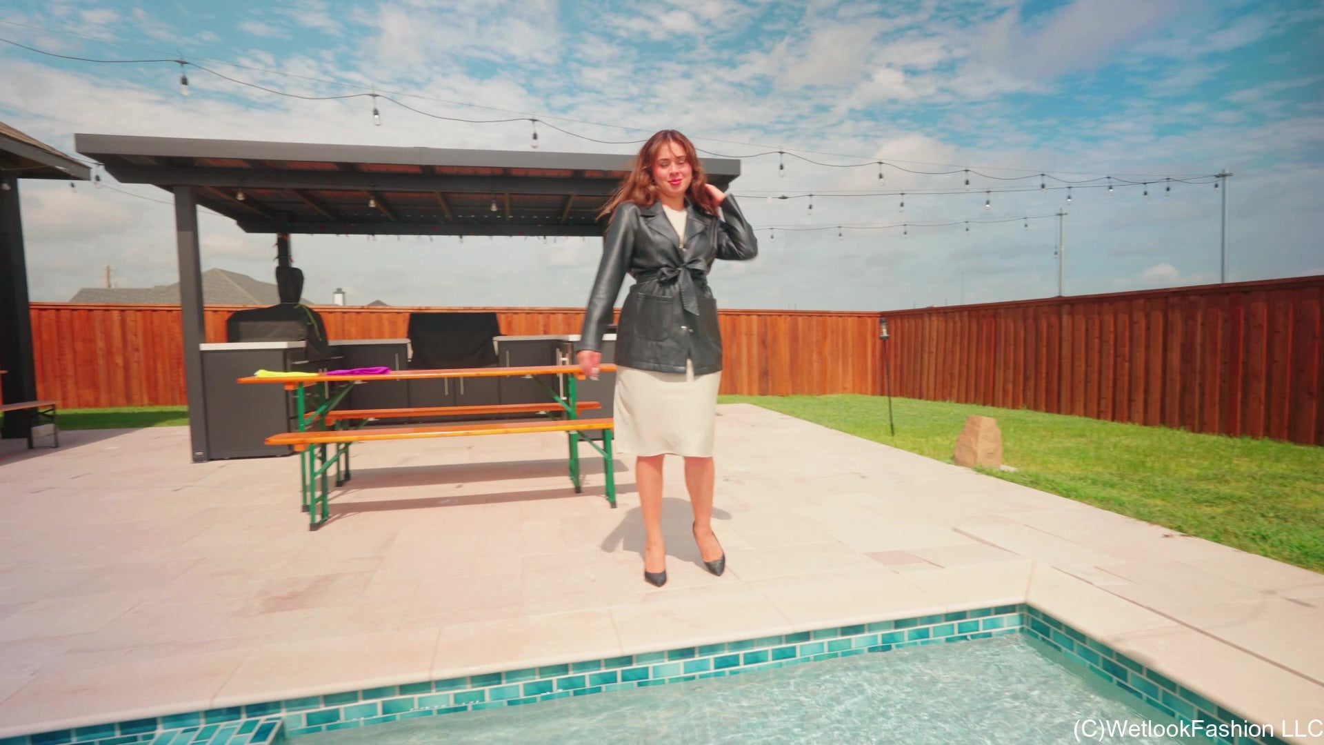 Samantha Gets Wet in a White Dress and a Leather Coat
