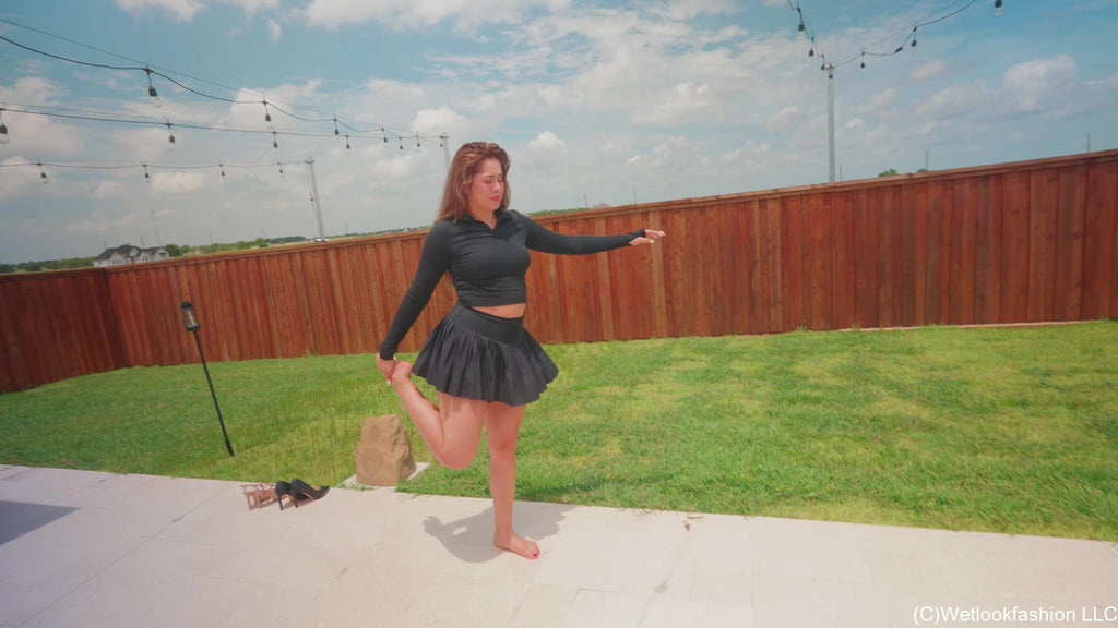 Samantha Takes a Barefoot Swim in a Sporty Skirt Outfit