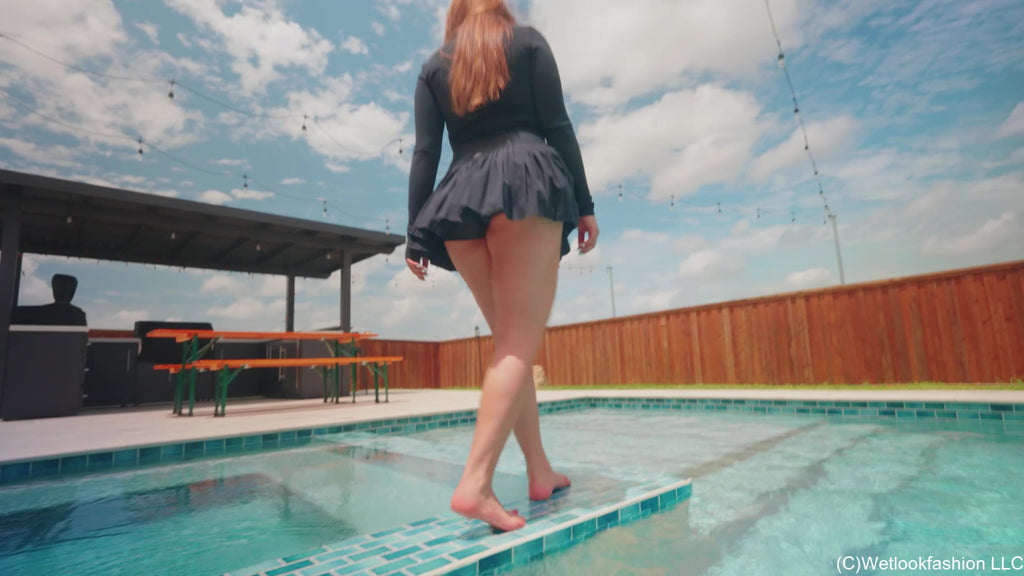 Samantha Takes a Barefoot Swim in a Sporty Skirt Outfit