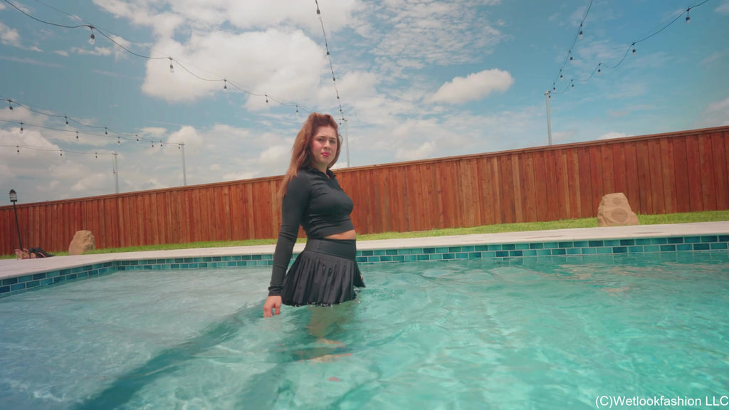 Samantha Takes a Barefoot Swim in a Sporty Skirt Outfit