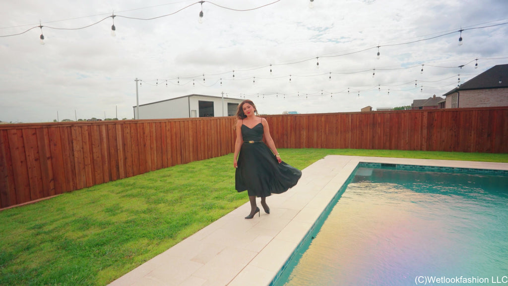 Samantha's First Swim in a Formal Dress, Tights and Heels