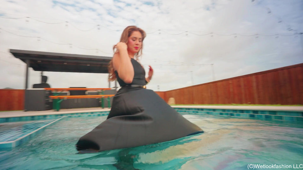 Samantha's First Swim in a Formal Dress, Tights and Heels