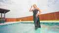 Samantha's First Swim in a Formal Dress, Tights and Heels