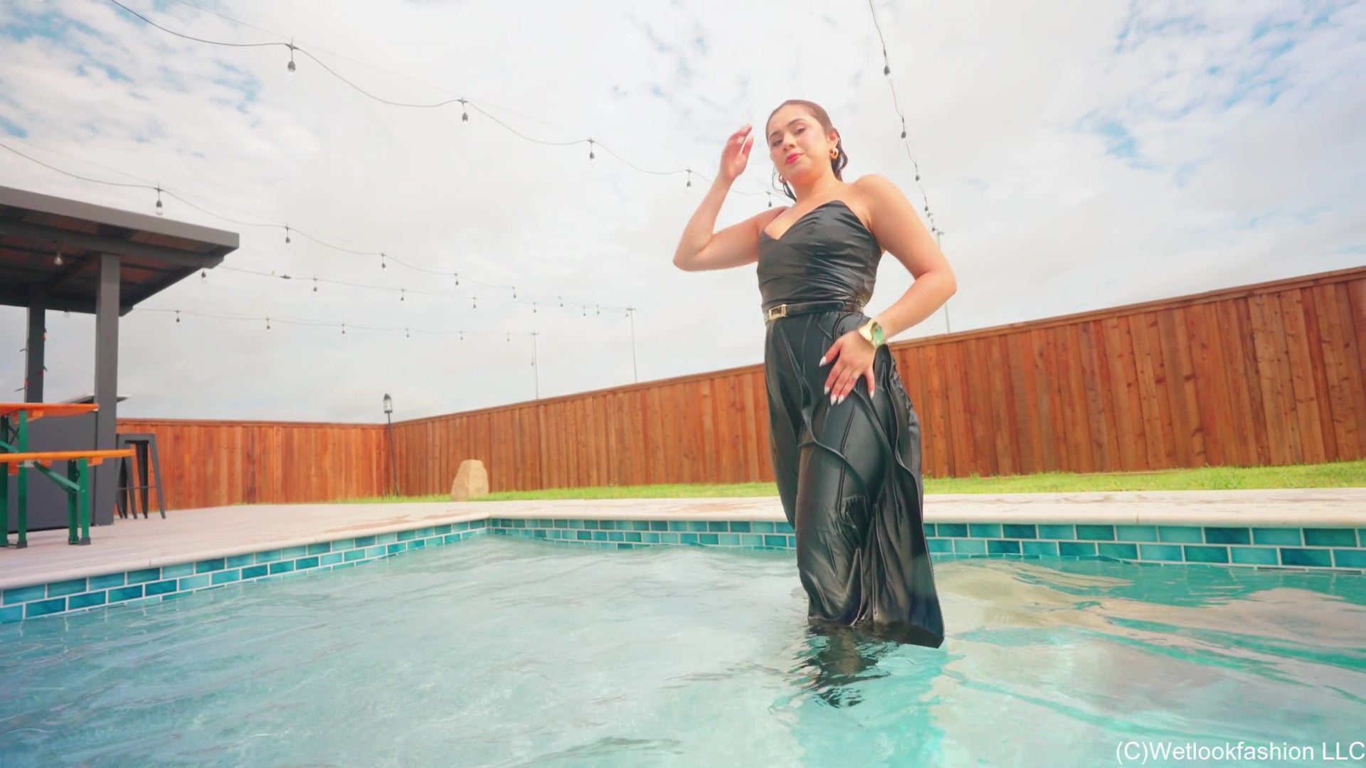 Samantha's First Swim in a Formal Dress, Tights and Heels