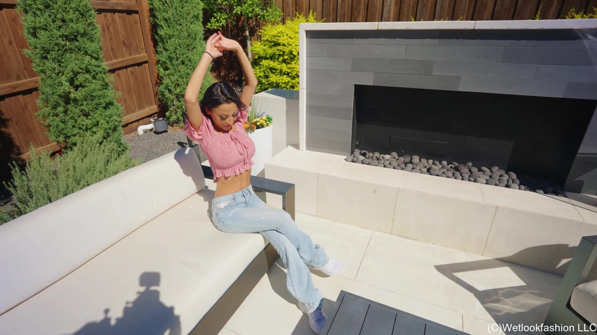 Charlie Does Some Pool Dipping in Jeans and Crop Top