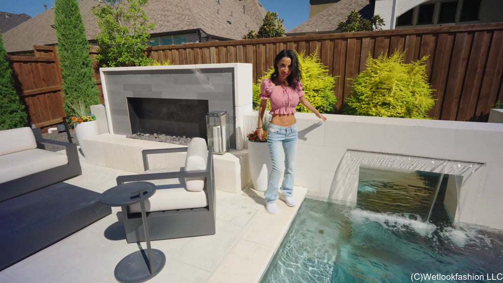 Charlie Does Some Pool Dipping in Jeans and Crop Top