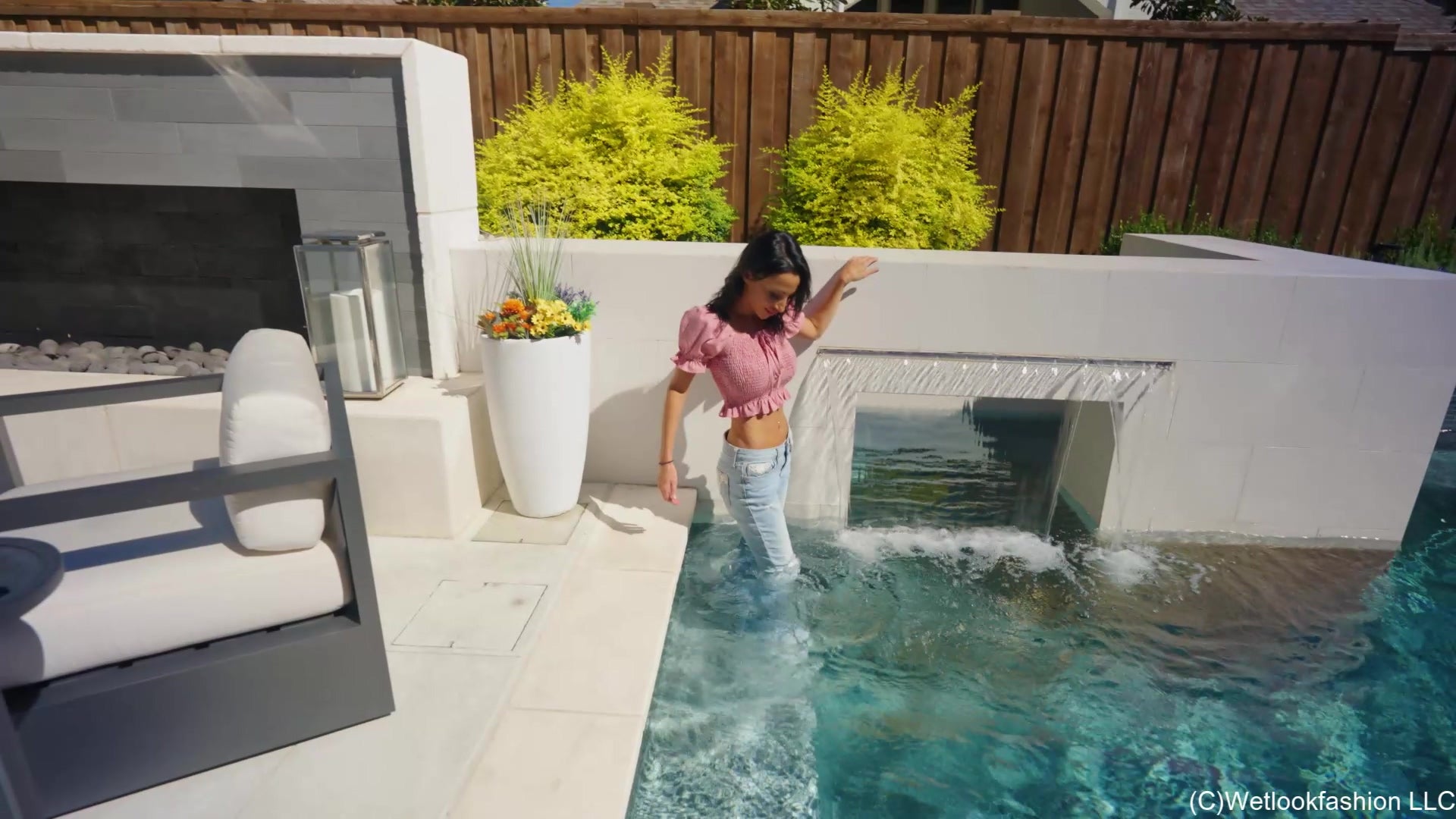 Charlie Does Some Pool Dipping in Jeans and Crop Top