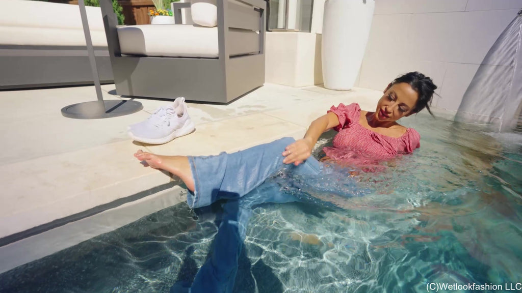 Charlie Does Some Pool Dipping in Jeans and Crop Top