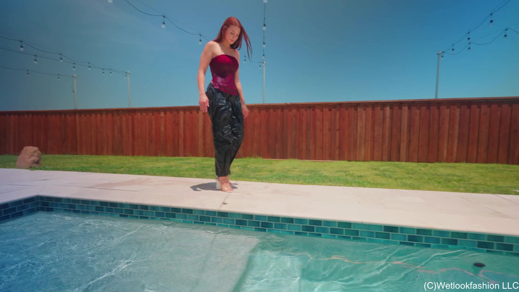 Taylor Goes for a Swim in Baggy Pants, Top and Heels