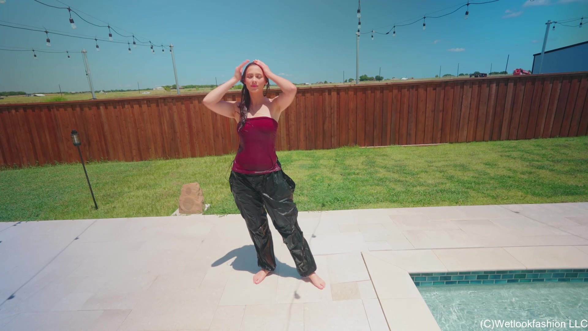 Taylor Goes for a Swim in Baggy Pants, Top and Heels