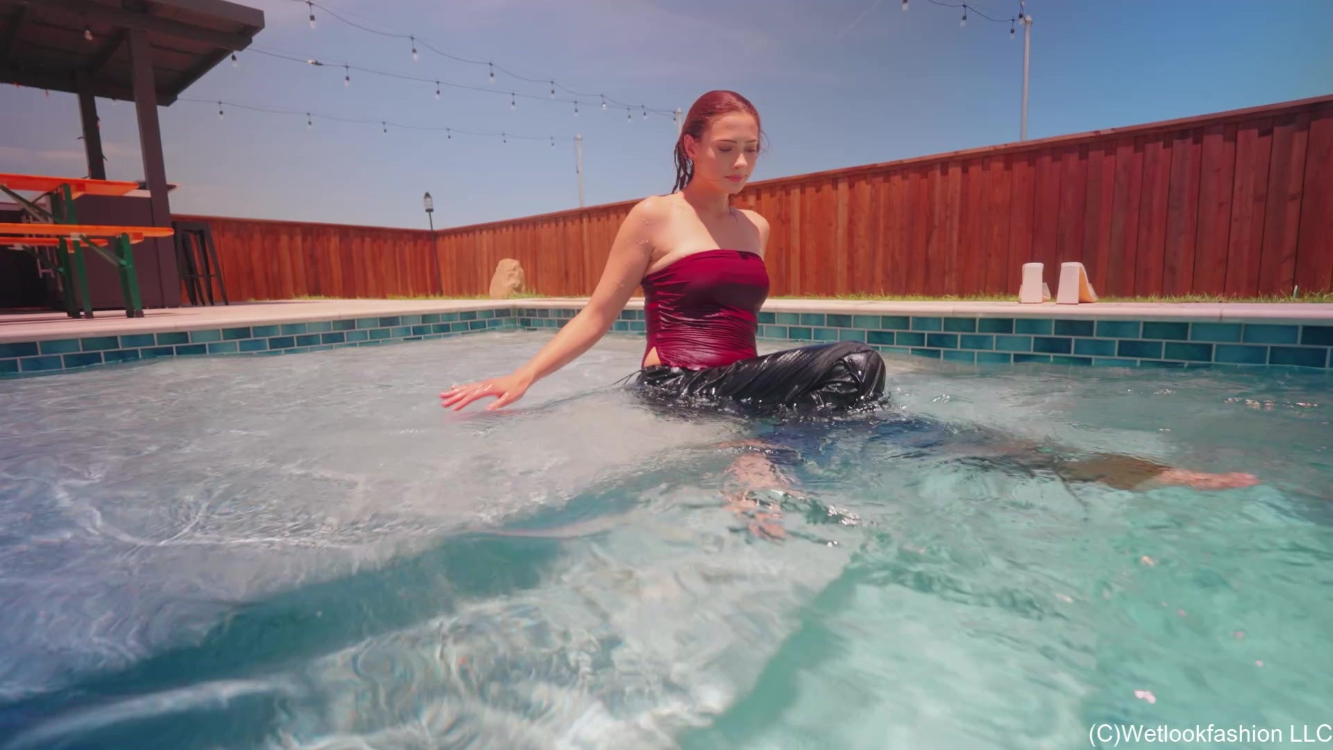 Taylor Goes for a Swim in Baggy Pants, Top and Heels