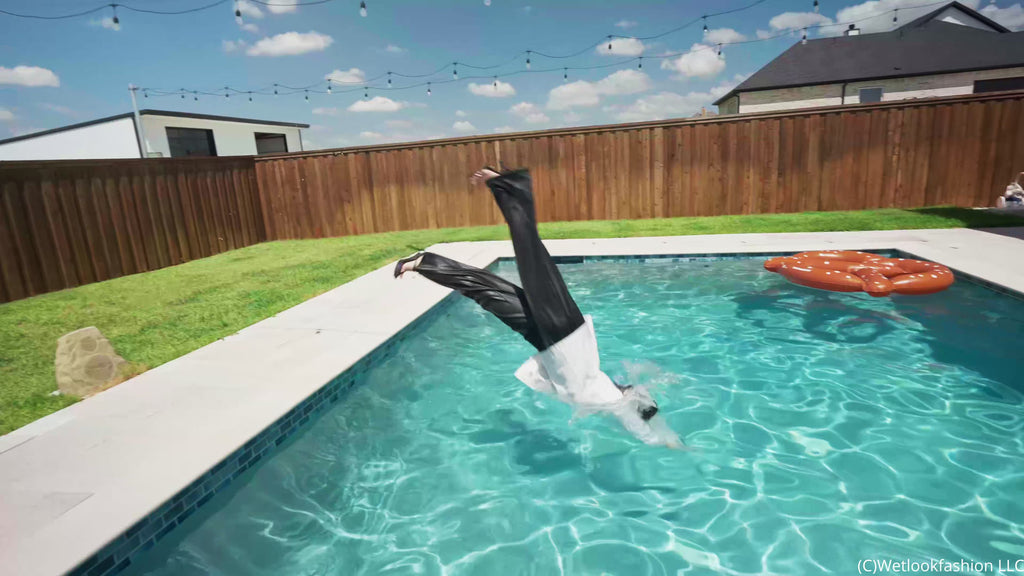 Taylor Takes a Pool Dip in Leather Pants and a Coat