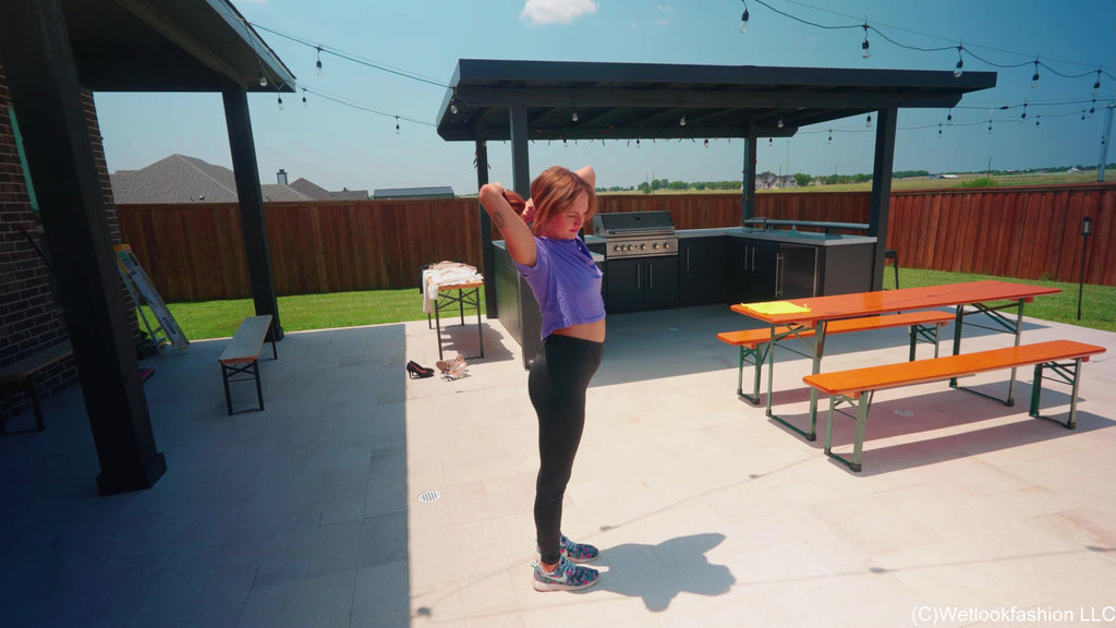 Tiffany Stretches All Wet in A Nike Outfit and a T-Shirt