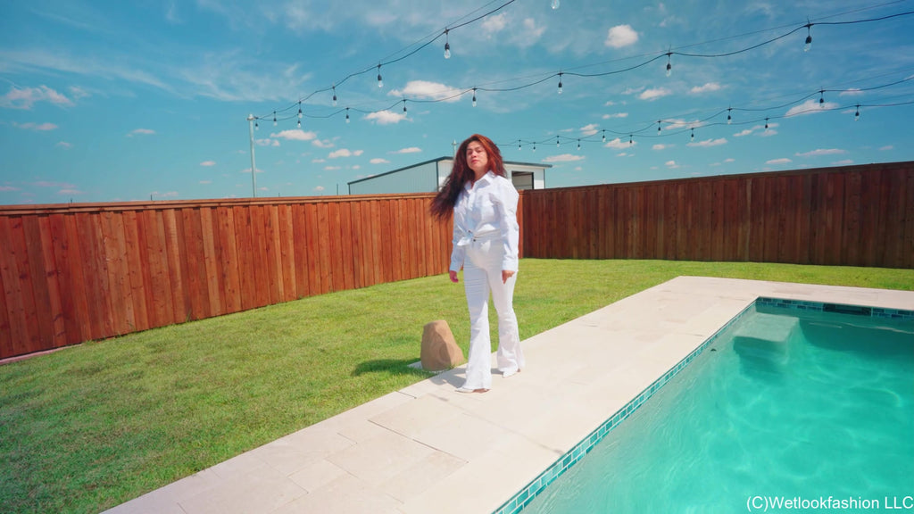 Yesenia Gets Wet in White Jeans, Blouse and Heels