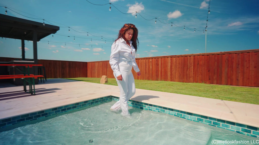 Yesenia Gets Wet in White Jeans, Blouse and Heels