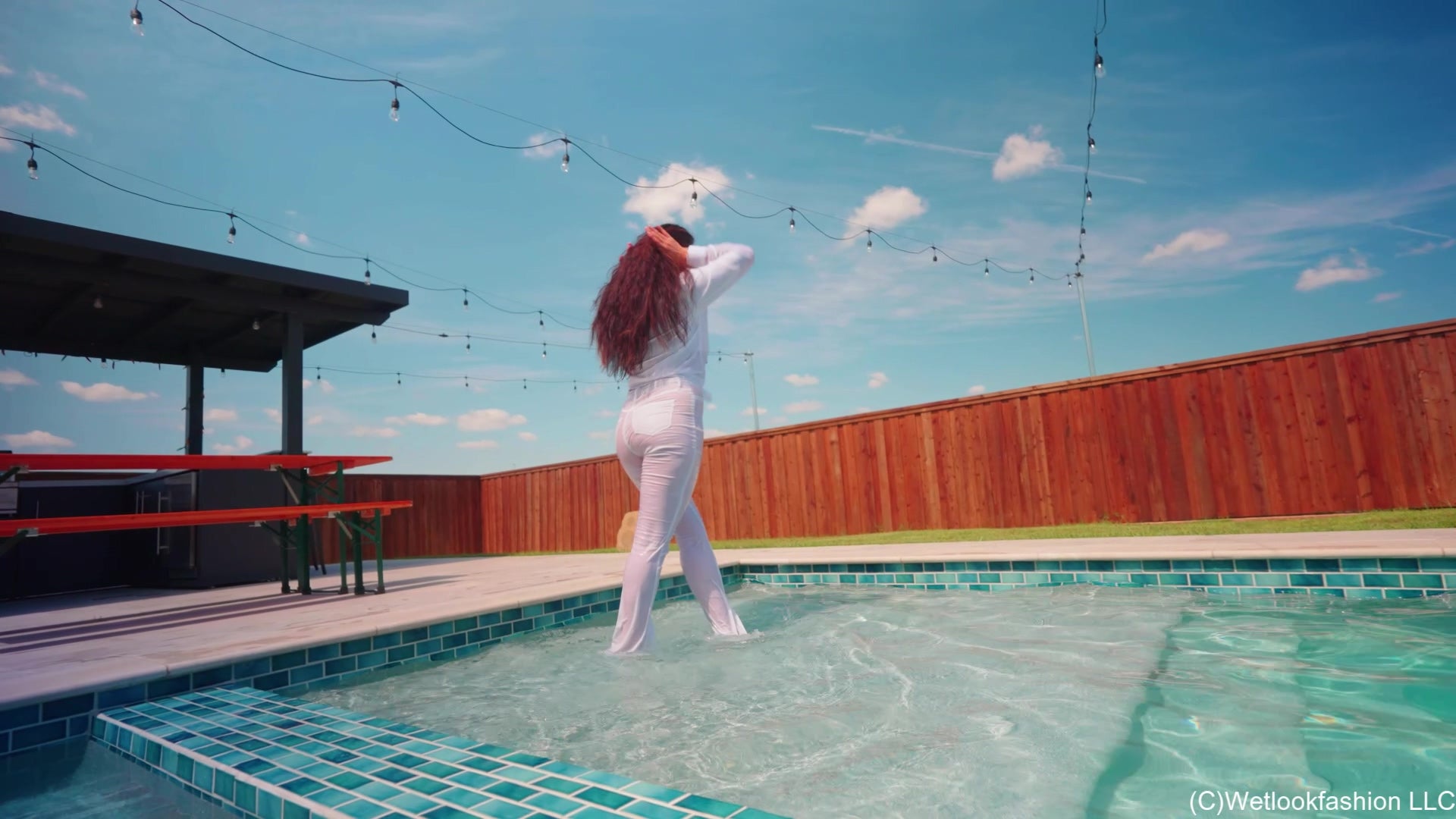 Yesenia Gets Wet in White Jeans, Blouse and Heels