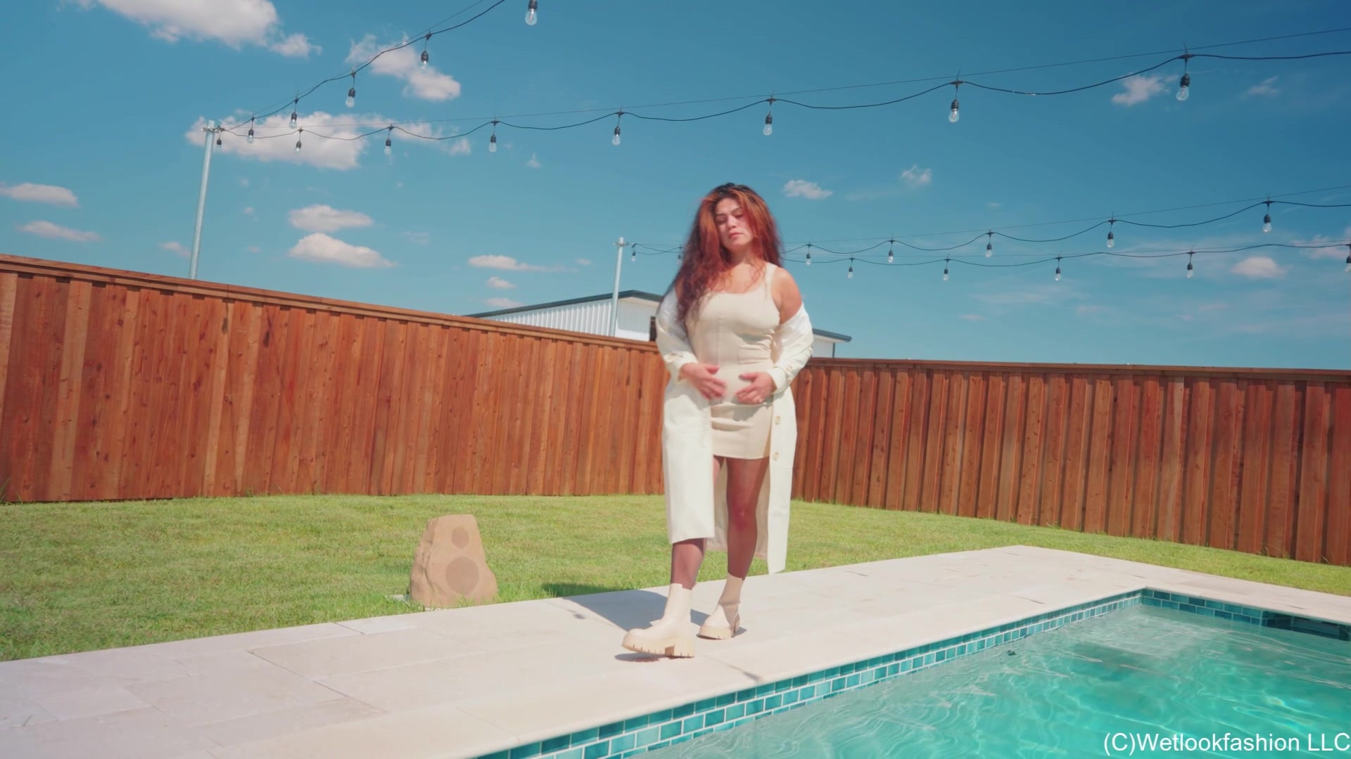 Yesenia Gets Wet in a Dress and a Trench Coat