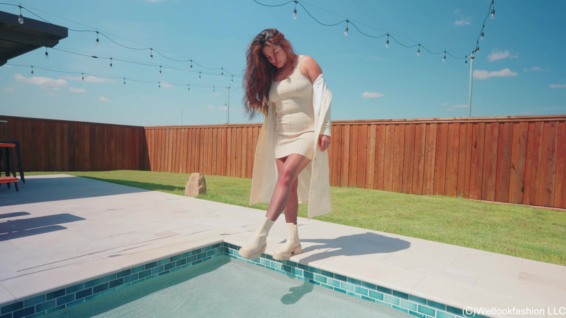 Yesenia Gets Wet in a Dress and a Trench Coat