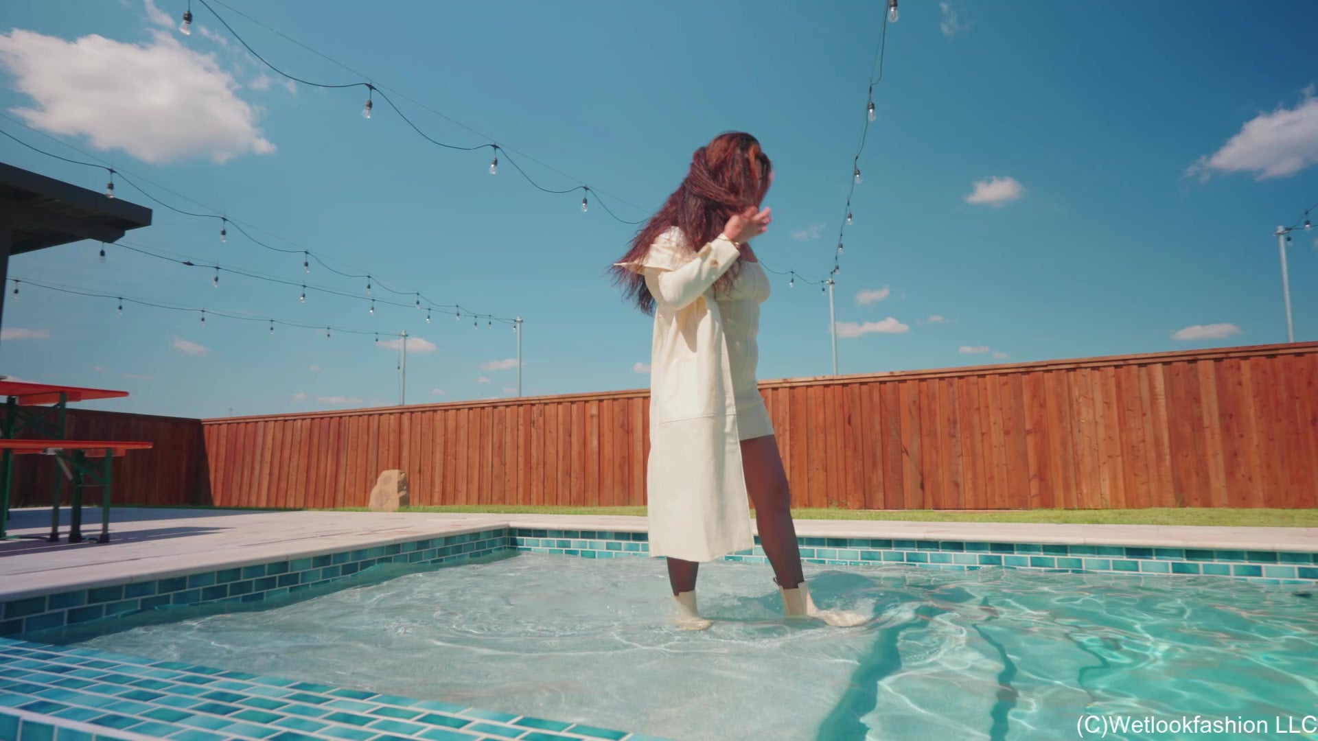 Yesenia Gets Wet in a Dress and a Trench Coat