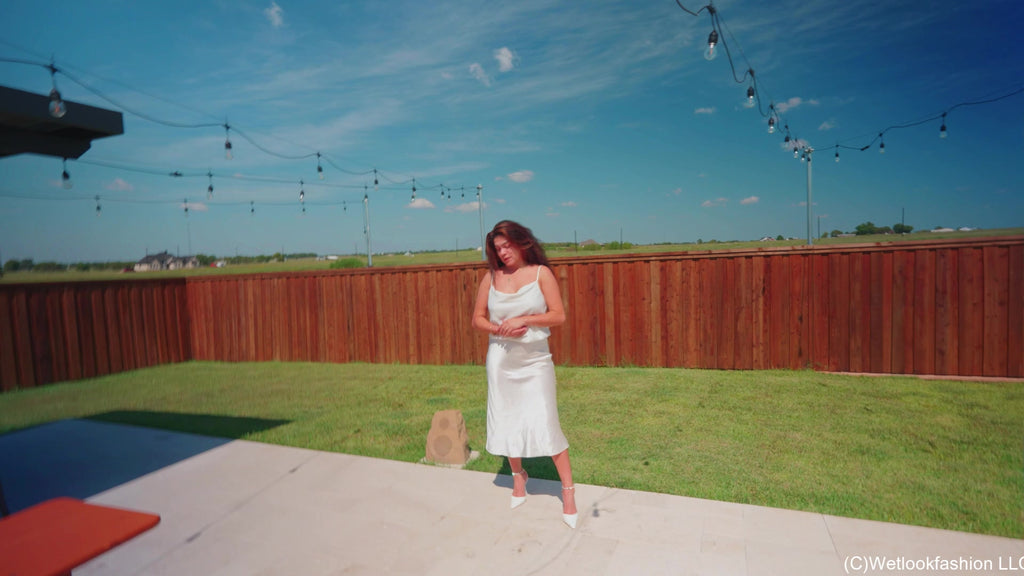 Yesenia Takes a Dip in White Satin