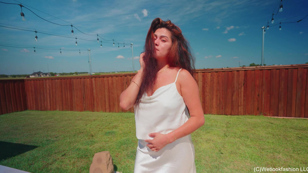 Yesenia Takes a Dip in White Satin